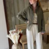 Trench kaki col montant femme, doublure écossaise | Dream By C