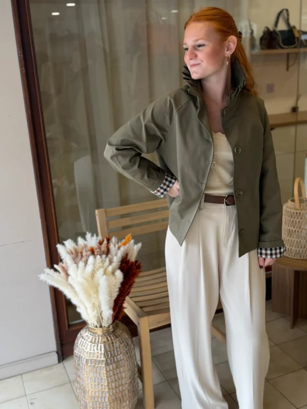 Trench kaki col montant femme, doublure écossaise | Dream By C