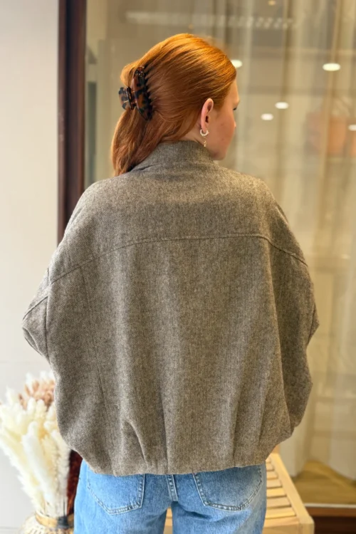 Veste courte large taupe femme, viscose et laine | Dream By C
