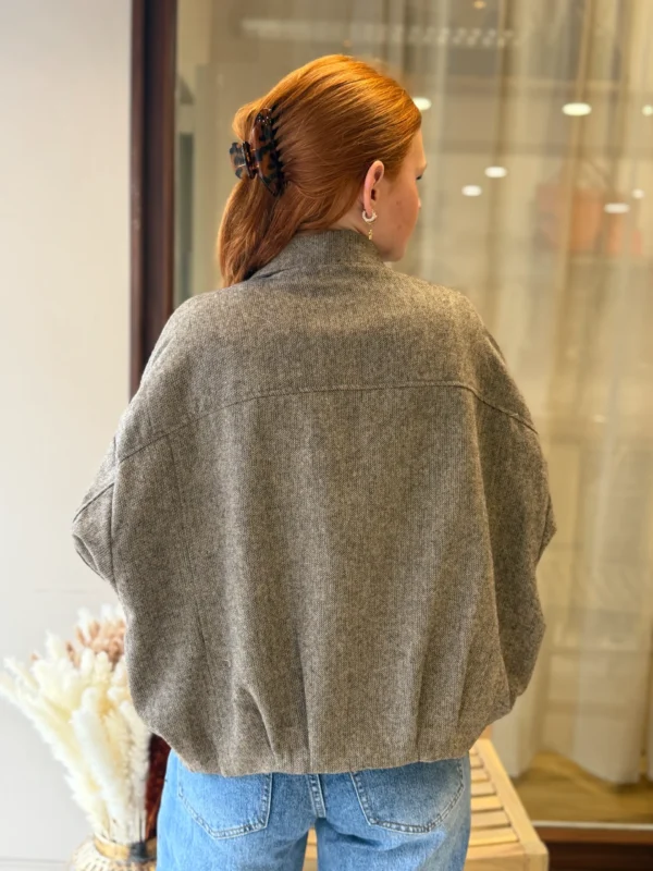 Veste courte large taupe femme, viscose et laine | Dream By C