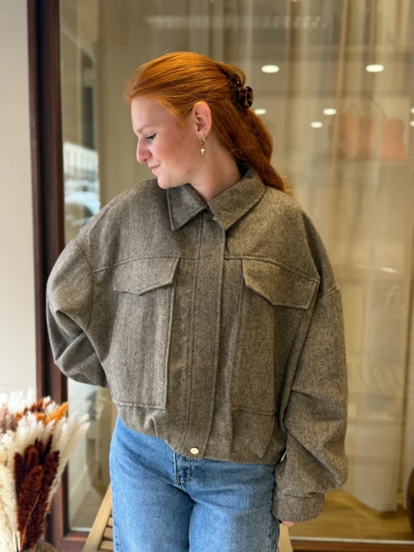 Veste courte large taupe femme, viscose et laine | Dream By C