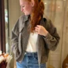 Veste courte large taupe femme, viscose et laine | Dream By C
