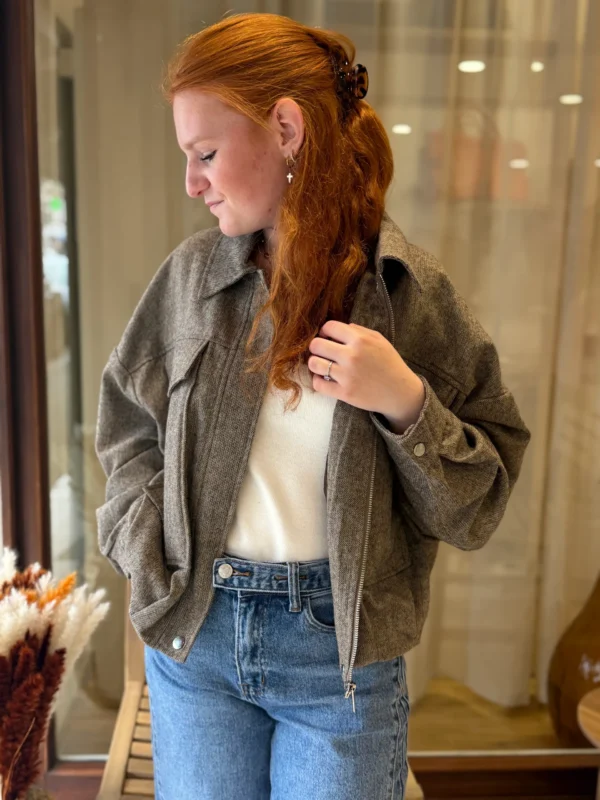 Veste courte large taupe femme, viscose et laine | Dream By C